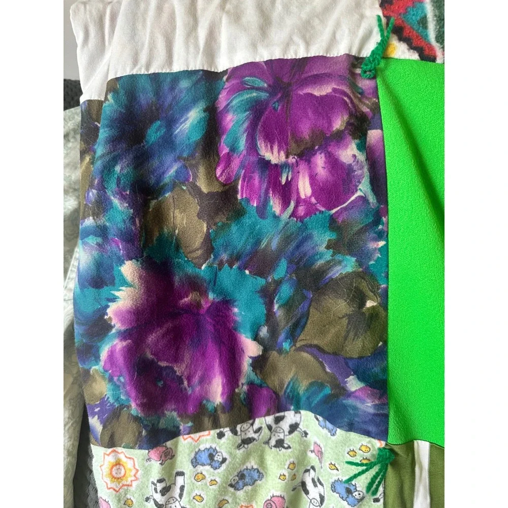 Vintage Handmade Patchwork Quilt Eclectic Multi Texture Graphic Colorful Blanket